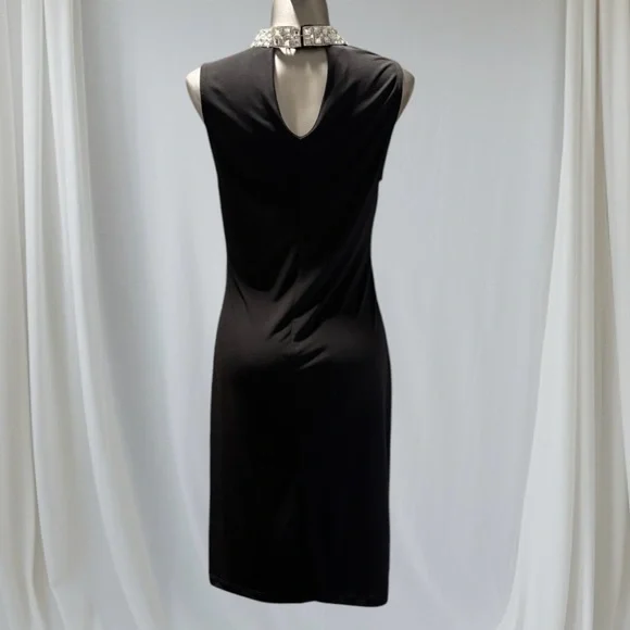 $10 Add-On 💟Black Midi Dress V-Neck with Embellished Collar - Picture 5 of 13